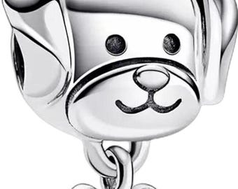 Dog Charm with Bone, S925 Sterling Silver Animal Charm For Pandora Bracelet