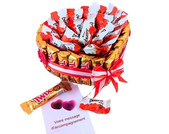 Cadeau chocolat Anniversaire fête des mères personnalisé  coeur gâteau CoffretTWIX+ ferrero, raffaello, kinder bueno/ 8 variétés Original