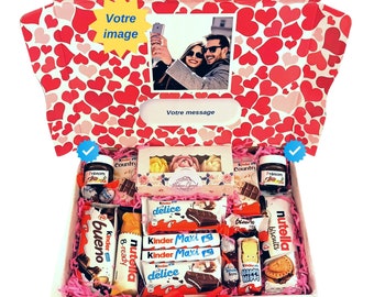 Box Saint Valentin Chocolat cadeau Kinder macarons boîte Anniversaire personnalisé avec ou sans photo original Coffret Enfant + guimauves