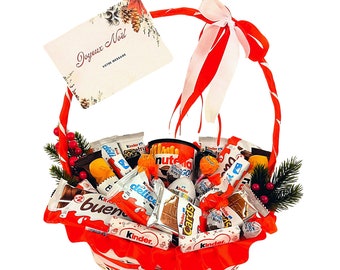 Cadeau Chocolat Kinder Panier garni Noël  Coffret Box Bouquet gourmandises idée cadeau Original Femme Enfant Anniversaire Saint Valentin