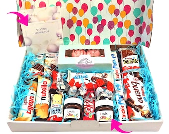 Cadeau Anniversaire chocolat personnalisé Box Kinder+Guimauves maison Coffret idée cadeau Original Femme Enfant Fête des mères Pâques