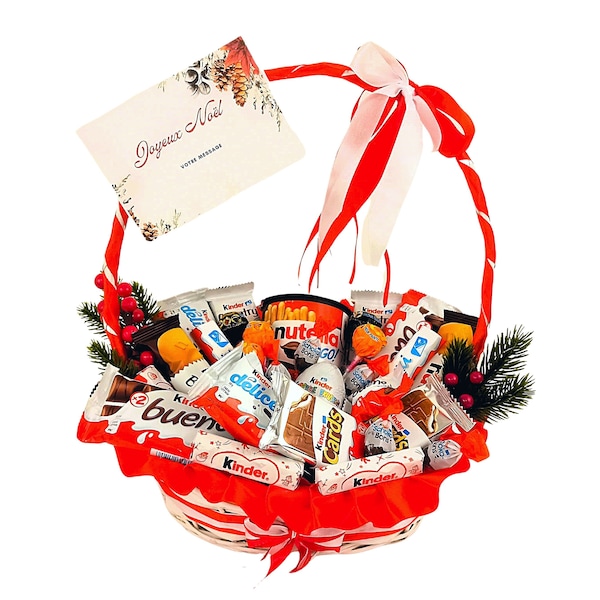 Cadeau Chocolat Kinder Panier garni Noël  Coffret Box Bouquet gourmandises idée cadeau Original Femme Enfant Anniversaire Saint Valentin