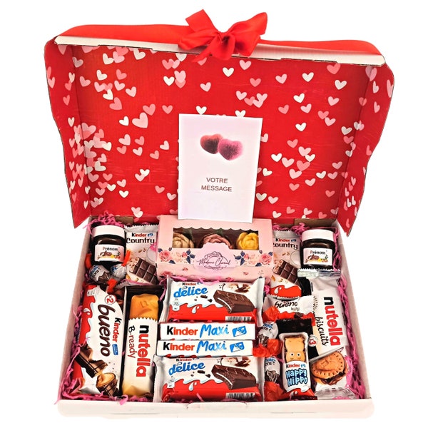 Box Chocolat cadeau Saint Valentin Kinder personnalisé avec ou sans photo pour elle femme maman offrir original Coffret+Guimauves maison