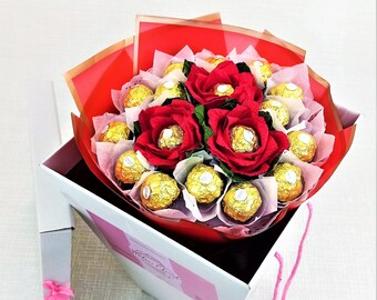 Bouquet chocolat Ferrero Rocher Cadeau insolite personnalisé kinder Saint Valentin Anniversaire Coffret gourmandises cadeau Original Femme