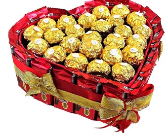 cadeau chocolat Cœur Anniversaire Ferrero Kit Kat personnalisé Coffret  Box Bouquet idée cadeau Original Femme Enfant Saint Valentin