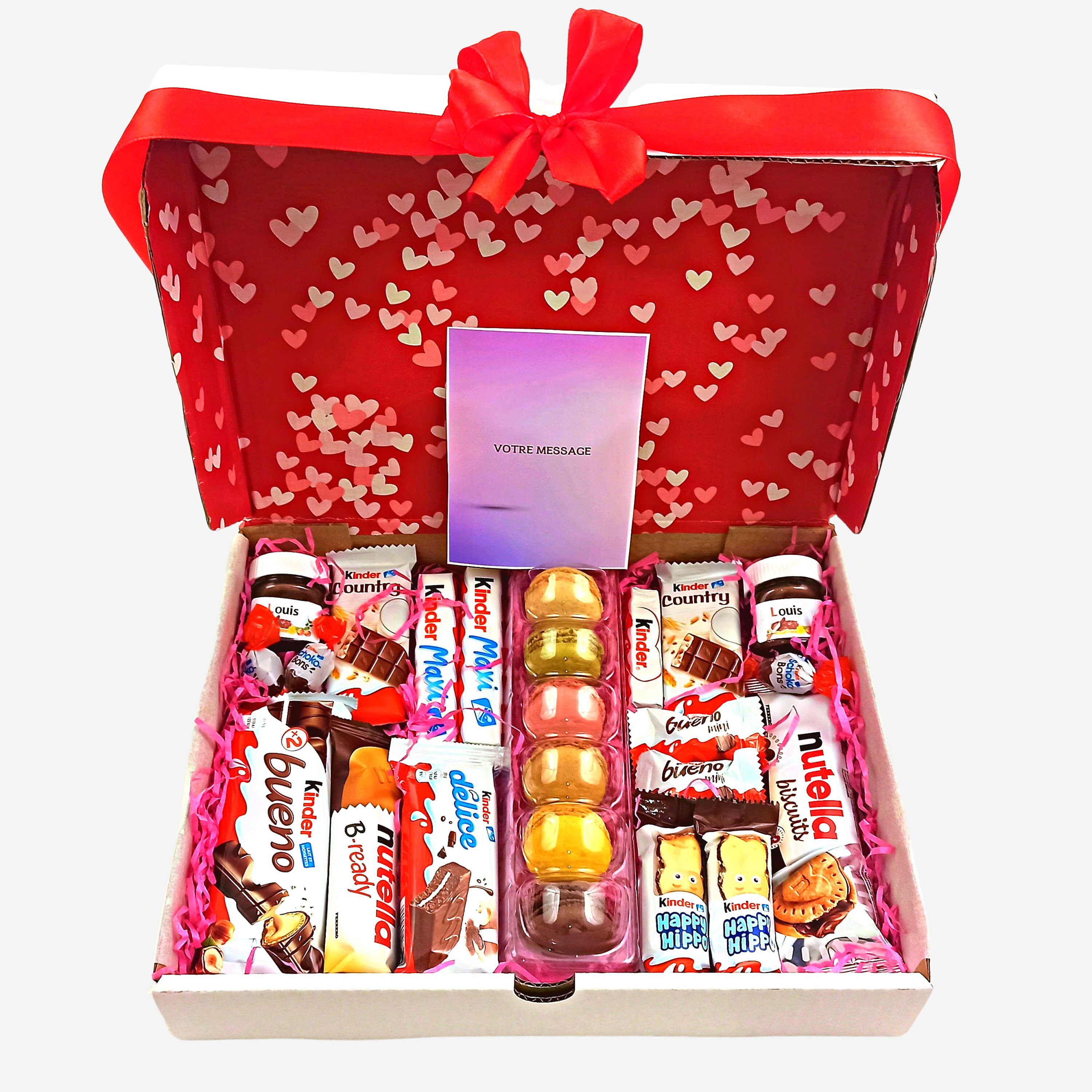 Cadeau chocolat Cœur Anniversaire Noël KINDER personnalisé Coffret Box  gourmandises idée cadeau Original Femme Enfant Saint Valentin Paques (M  15cm diamètre) : : Epicerie