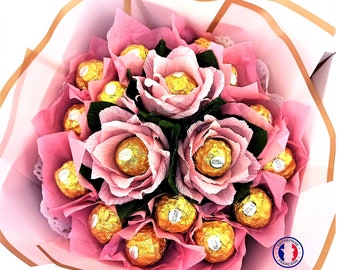 Bouquet chocolat Ferrero Rocher Cadeau insolite personnalisé kinder Saint Valentin Anniversaire Coffret gourmandises cadeau Original Femme