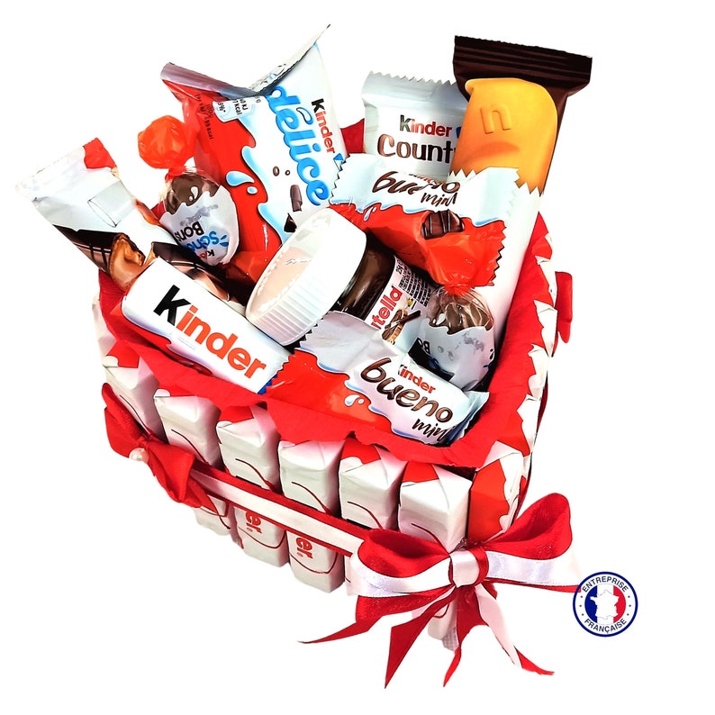 Cadeau Chocolat Anniversaire Box gâteau Kinder personnalisé original Saint Valentin Coffret idée Original Femme Enfant Fête des mères M (15cm 450g)