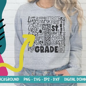 Doodles de primeira série svg, melhor nota png, professor ou aluno svg, design de sublimação do ensino fundamental