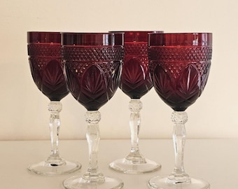 Cristal d'Arques Ruby Red Wine Goblets - Set of 4 Vintage Stemware