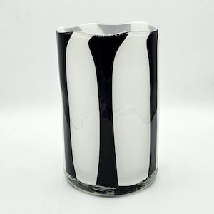Murano Italian Black and White Striped Handmade Blown Art Glass Vase 7&quot;