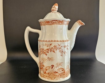 Furnivals Quail 1913 Brown White Ironstone Chocolate Pot Teapot Made in England