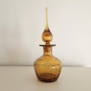 Rainbow Art Glass Amber Crackle Decanter with Teardrop Stopper 13&quot; Handmade USA