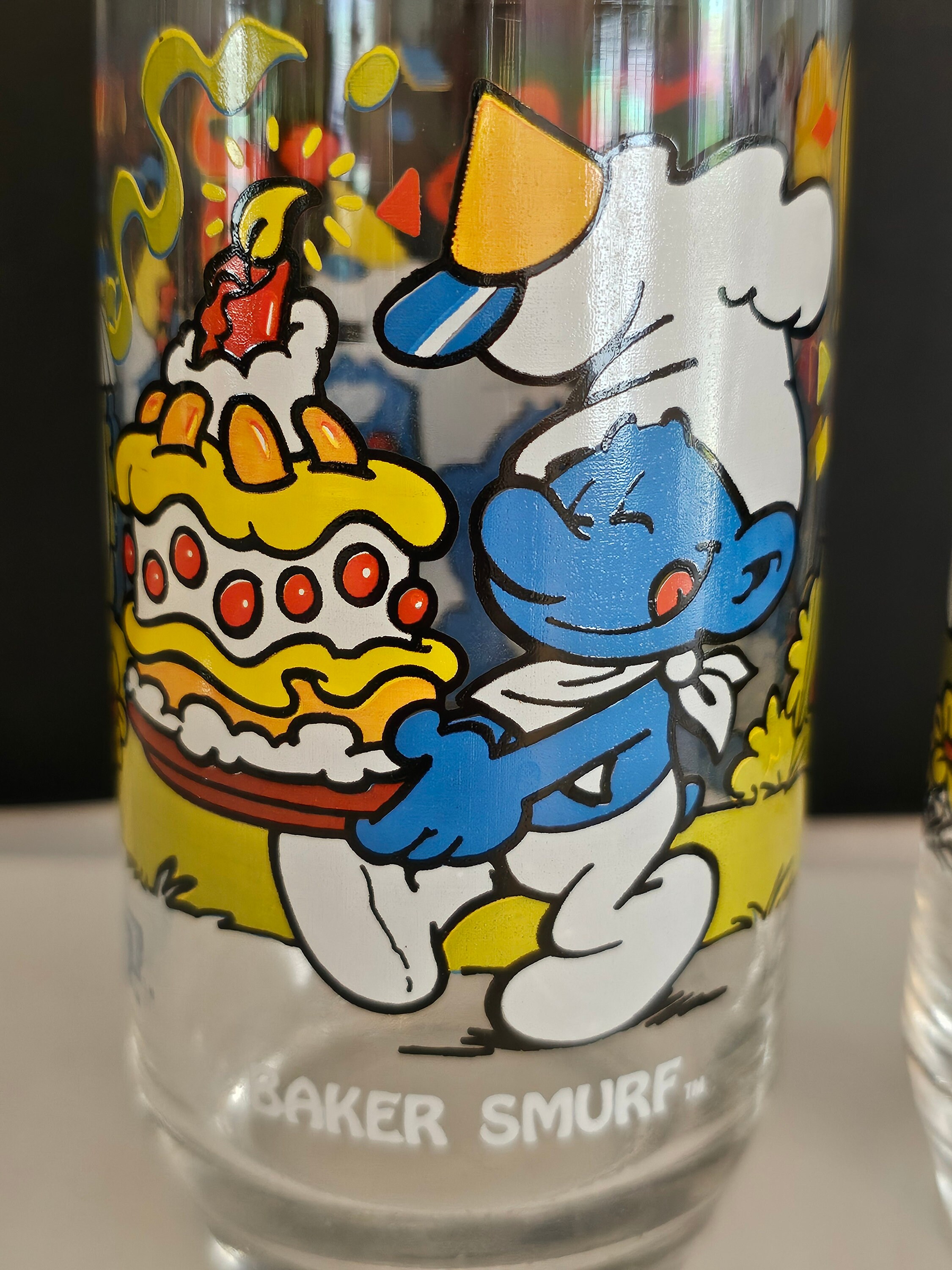 Vintage 1983 Smurf Glasses Set Of 4‎ Smurfette, Hefty, Baker, Handy, Harmony 5 Vintage 1983 Smurf Collector Glasses Baker Harmony  main image 4