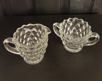Rare Fostoria American Cubist Clear Glass Cream and Open