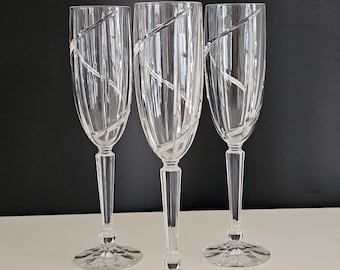 Mikasa Uptrend SET OF 3 Champagne Flutes Glasses Crystal Stemware Germany 9.25"