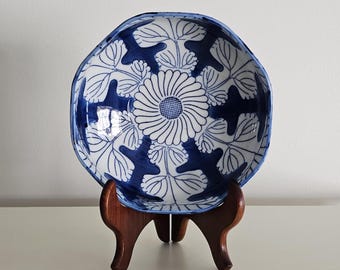 Otagiri OMC Octagonal Blue and White Radish Leaf Bowl, 7.5"
