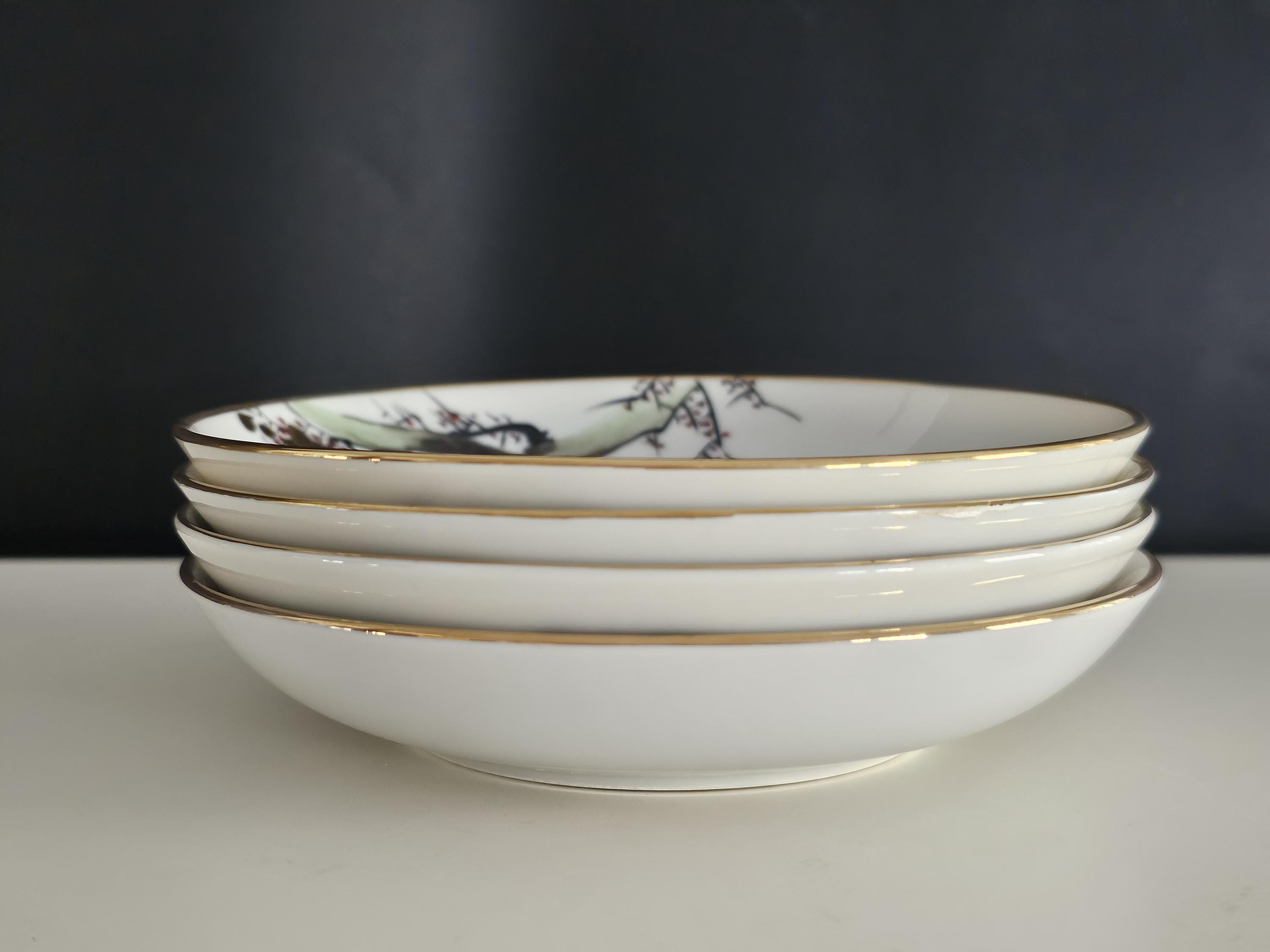 Mid Century Japanese Porcelain Bowls, Cherry Blossom Dessert Set of 4 ...