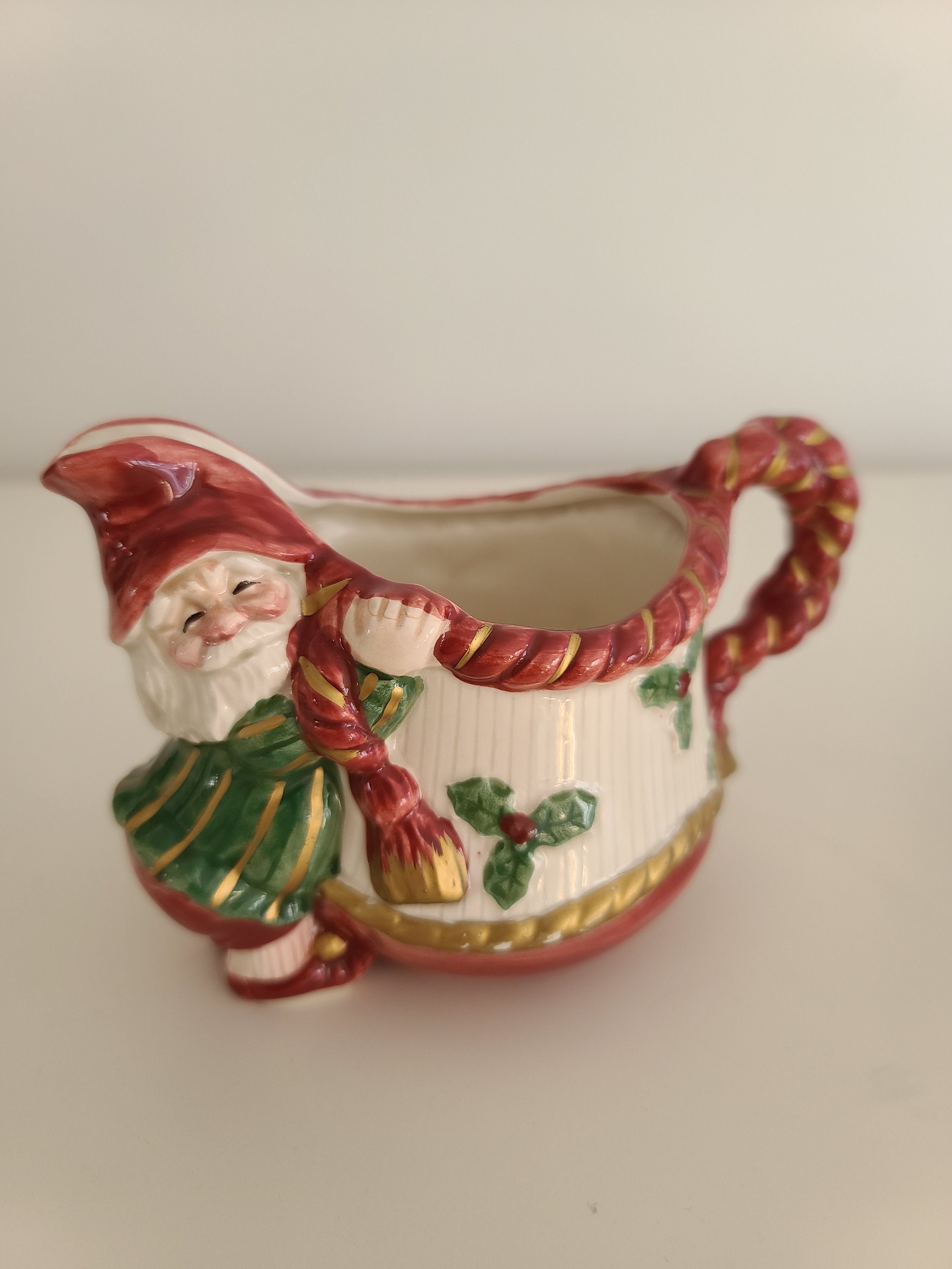 Vintage 1989 Fitz and Floyd Old World Elves Christmas Cream and Sugar