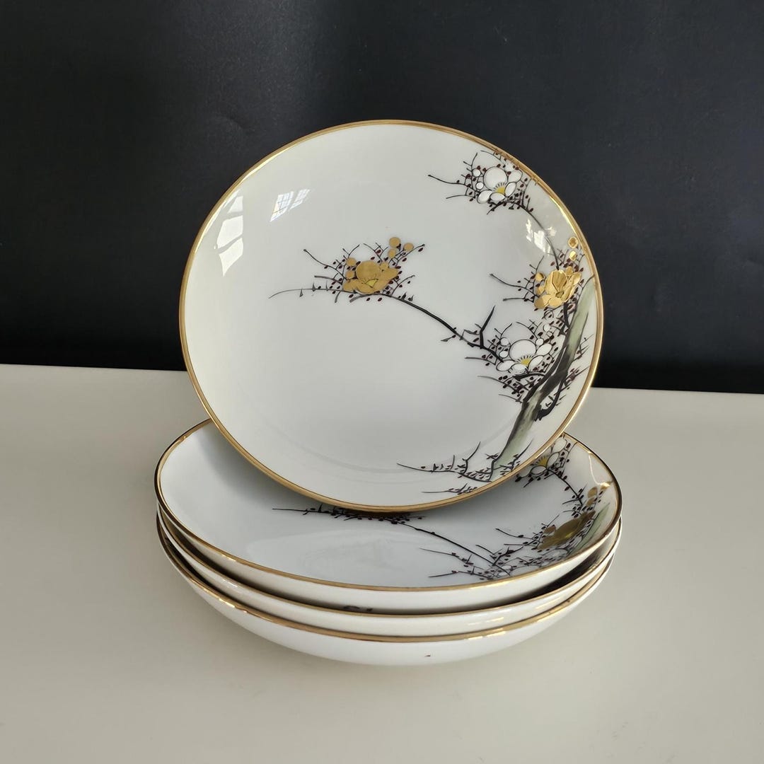 Mid Century Japanese Porcelain Bowls, Cherry Blossom Dessert Set of 4 ...