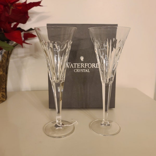 Waterford Crystal The Millennium Collection LOVE Pair of Toasting Champagne Flutes Limited Ed Stemware with Original Box Watermark