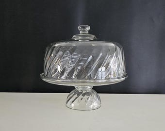Toscany Optique Swirl Crystal Cake Plate Stand with Dome Lid, Punch Bowl Option