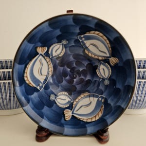Vintage Blue Fish Ceramic Ramen Bowls SET OF 7 Made in Japan