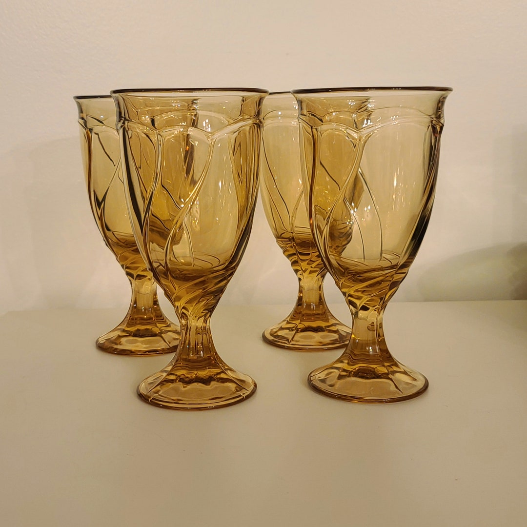 Rare Set of 4 Noritake Sweet Swirl Amber Brown Iced Beverage Pressed