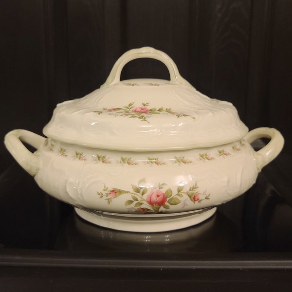 Very RARE Rosenthal Sanssouci Selb Germany US Zone Standard Round Tureen Porcelain China Pink Rose Green Trim Covered Casserole