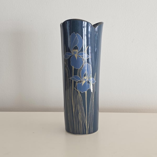 Otagiri Japan Blue Iris Speckled Stoneware Vase, 8.5"