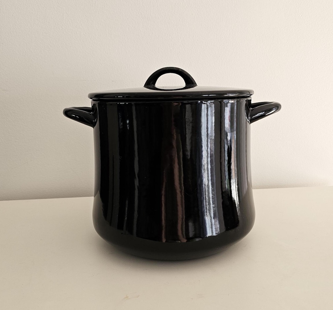 Dansk Mid Century Modern Black Enamel Stock Stew Pot With Lid and ...