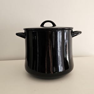 Dansk Mid Century Modern Black Enamel Stock Stew Pot with Lid and Handles 9"