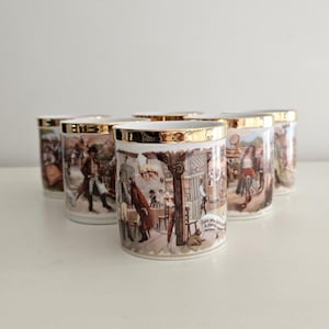 Antique Set of 6 Union K Czechoslavakia &quot;The Bartered Bride&quot; Mug Set Gold Trim 1920s