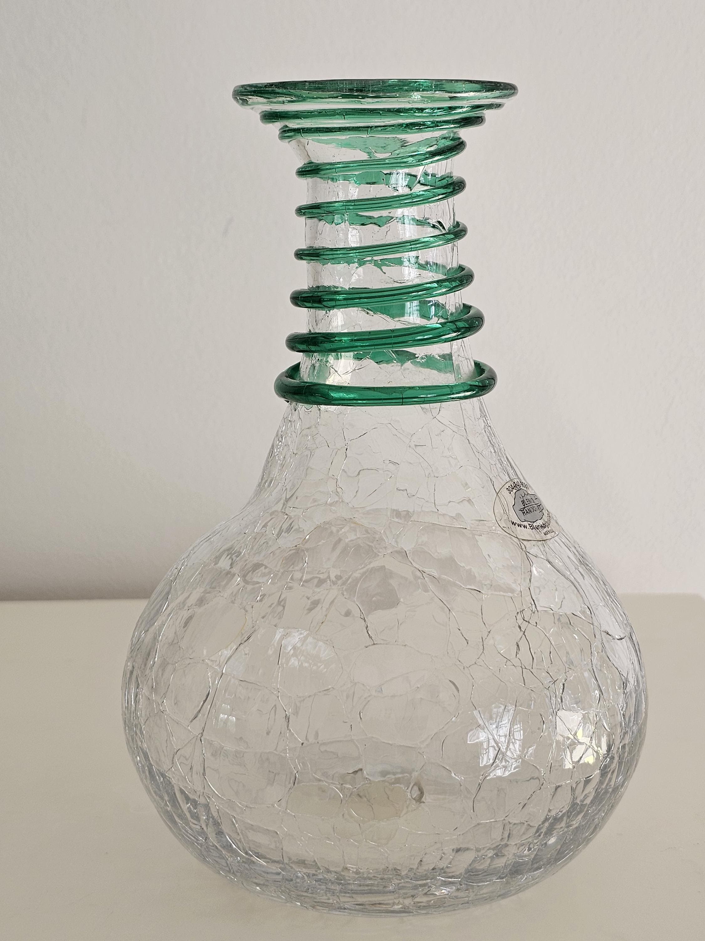 Rare Blenko Handcraft Clear and Clover Green Crackle Glass
