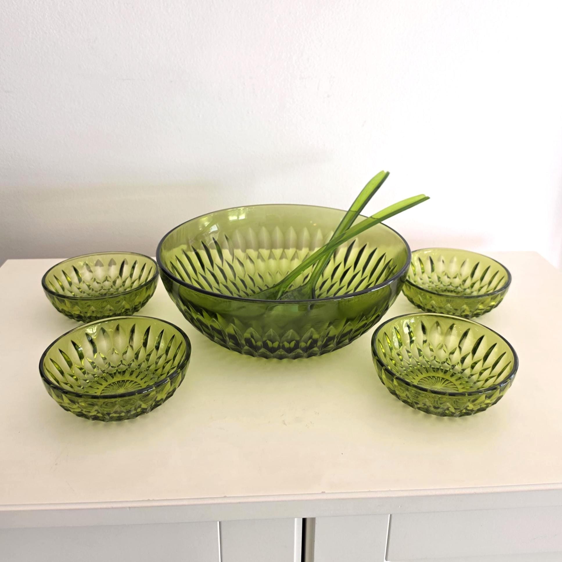 1960年代 超希少 気泡入りフラワー型フルーツボウル 透明緑色 Green Glass Bowls 1960s - Etsy