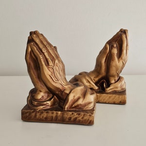 Vintage Lego Japan Bronze Toned Pair of Praying Hands Bookends, Religious Decor