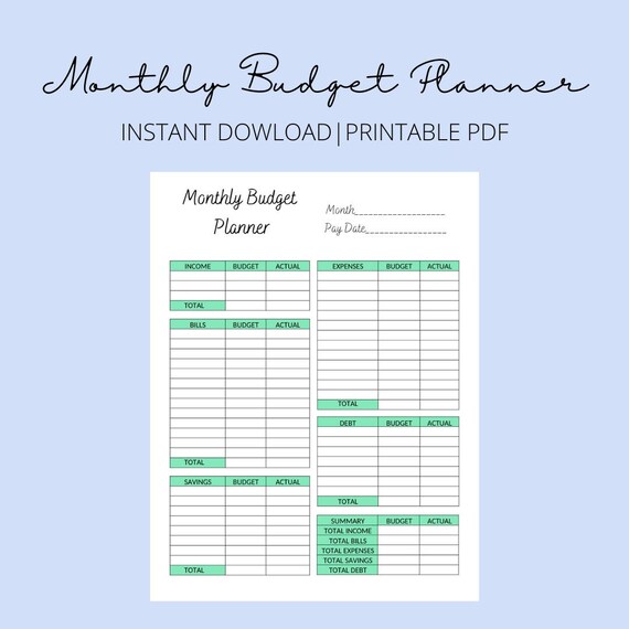 Monthly Budget Planner Digital Download Printable - Etsy