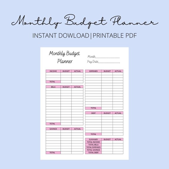 Monthly Budget Planner Digital Download Printable - Etsy
