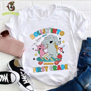 Personalized Grade Rollin&#39; Into Teacher T-Shirt, Funny Piggie Elephant Pigeons Shirt, Children Books, Book Lover Gift