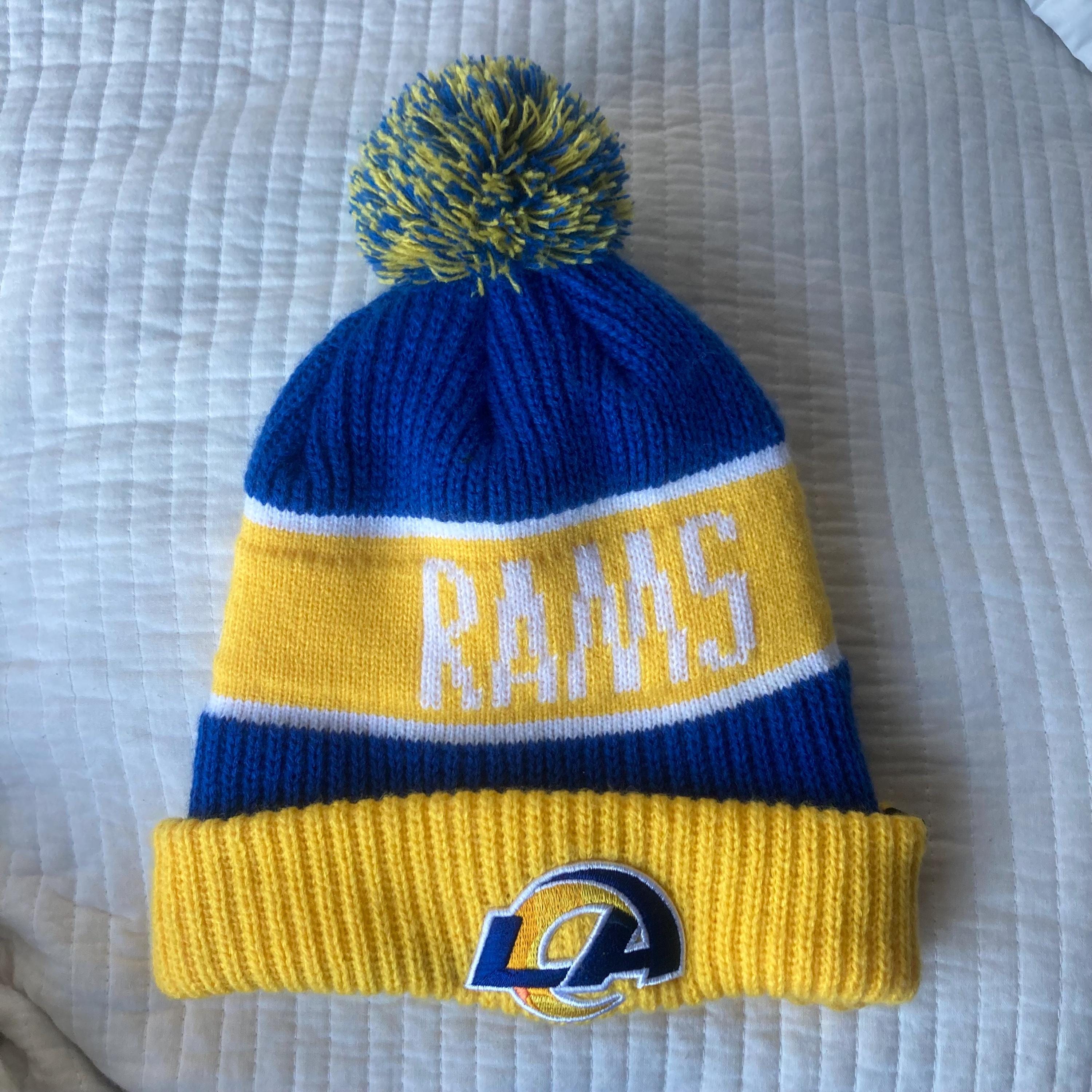 Handmade Rams Football team blue & yellow unisex knitted horns beanie hat NEW ERA CAPS Los Angeles Rams Reverse Knit Beanie 60063315  main image 2