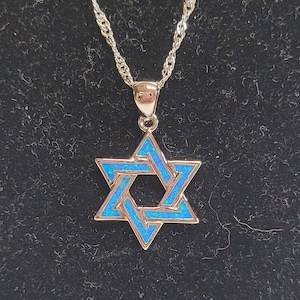 Silver and fire opal star of David necklace with braided or rope chain