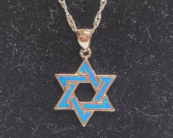 Silver and fire opal star of David necklace with braided or rope chain