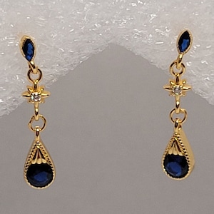 Abraham&#39;s promise gold and blue cubic zerconia earrings