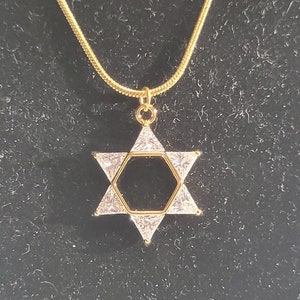 Stainless steel gold or silver with cubic zerconia star of David necklace