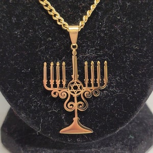 Stainless steel gold menorah necklace