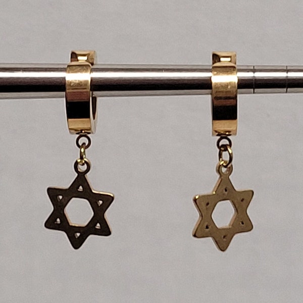 Stainless steel gold, silver or black star of David earrings