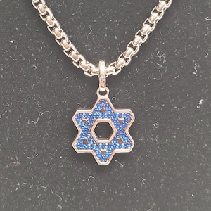 Small sterling silver and blue star of David necklace