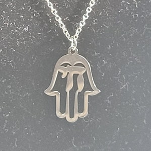 Stainless steel silver Hamsa with chai necklace