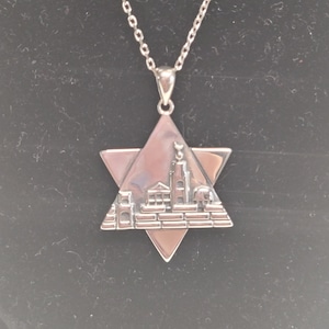 Silver Jerusalem in star of David necklace