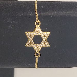 Gold and cubic zerconia star of David bolo bracelet